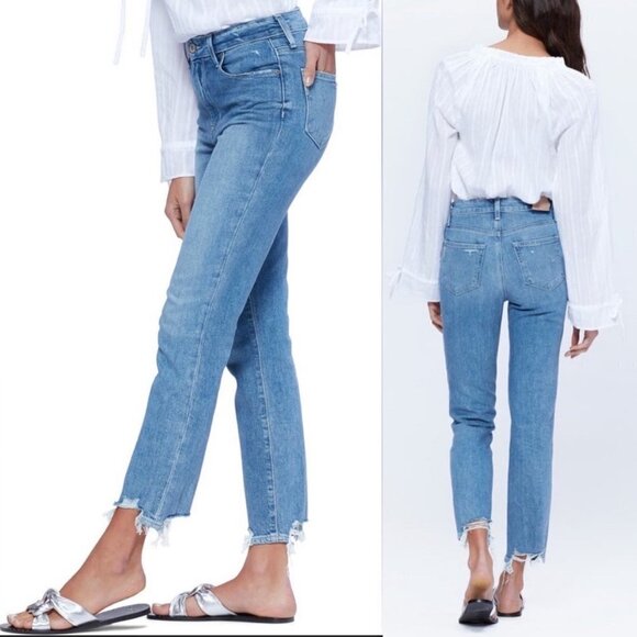 Paige Sarah Slim Cancun Destroyed Hem High Rise Jeans Size 24 light wash - Picture 2 of 11
